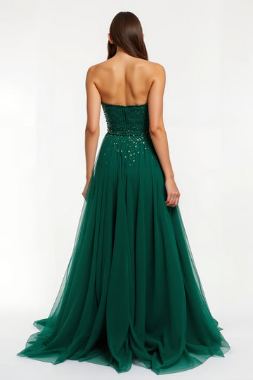 Strapless Dark Green A Line Long Formal Dress